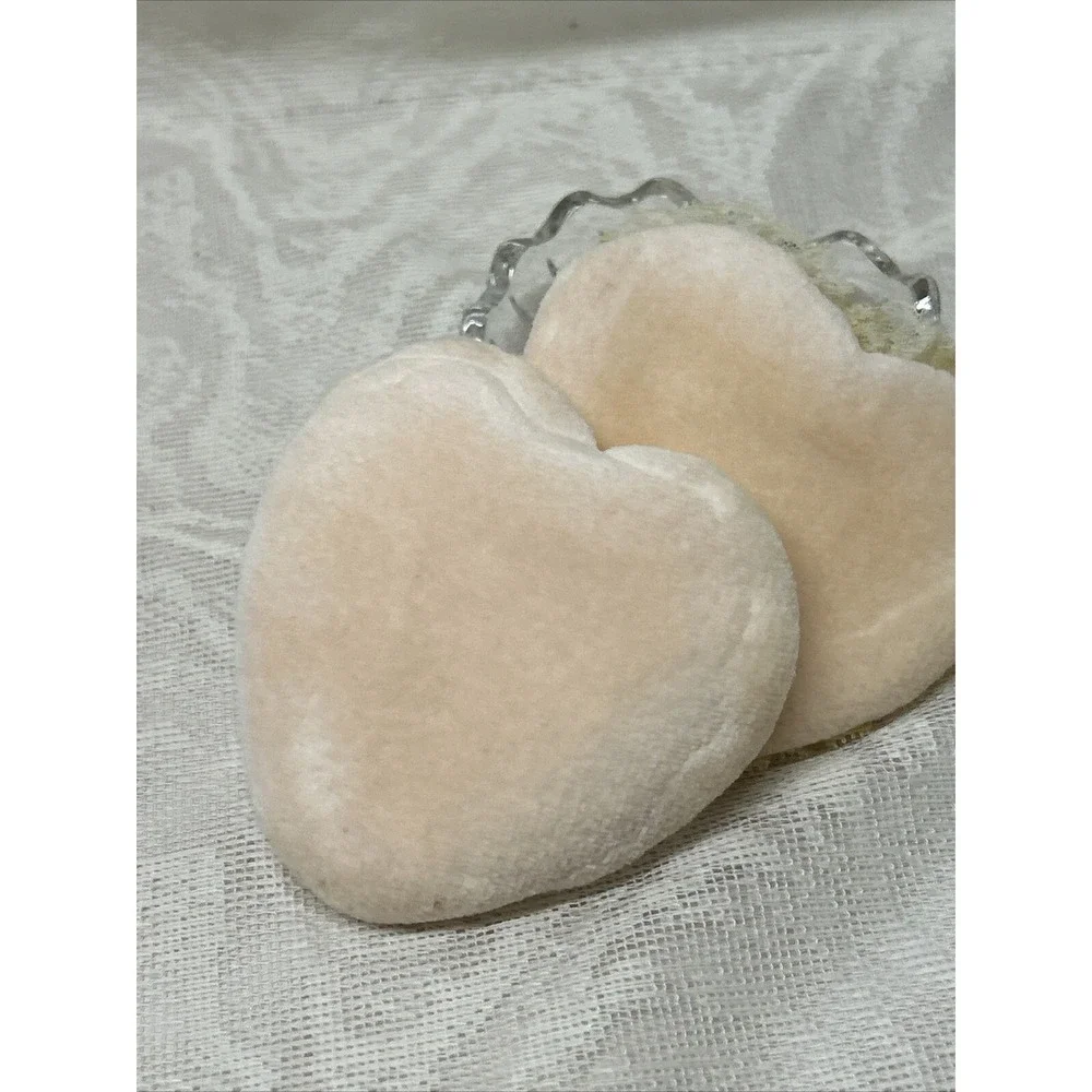 Lead CRYSTAL Heart Shaped Dish With Powder Puffs Trinkets Tray Cosmetics Zajecar